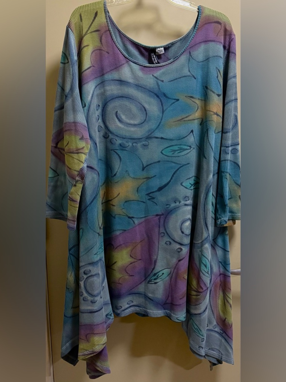 Hand Painted Pastel Swirl Print Tunic Top - Multicolor